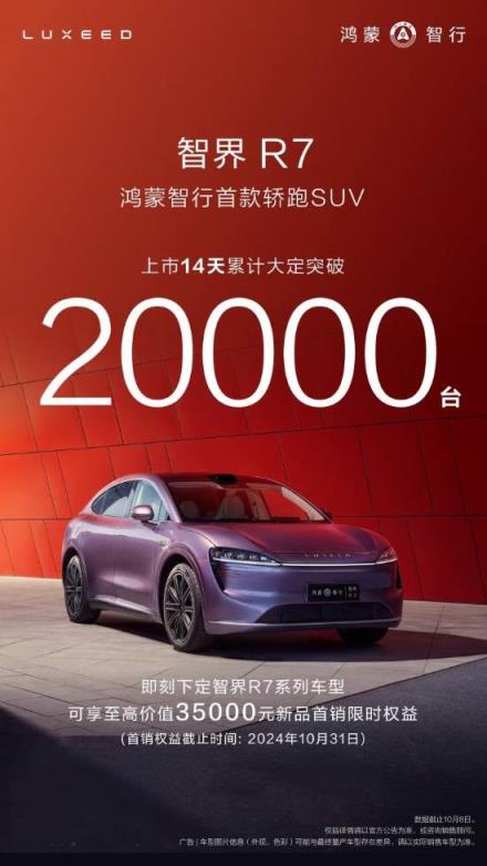 特斯拉Model Y挑战者 智界R7上市14天大定超2万台